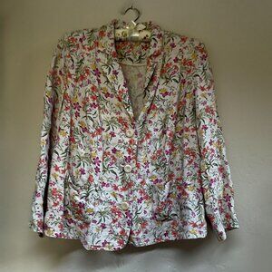 JM Collection Womens Plus Size 16W Multicolor Floral Linen Three Button Blazer